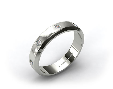 14k White Gold 6mm Beveled Bezel Set Diamond Wedding Ring
